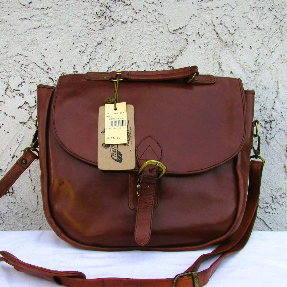 Wilson Leather tan hand crafted flap bag 14"X13.5"X3.5"